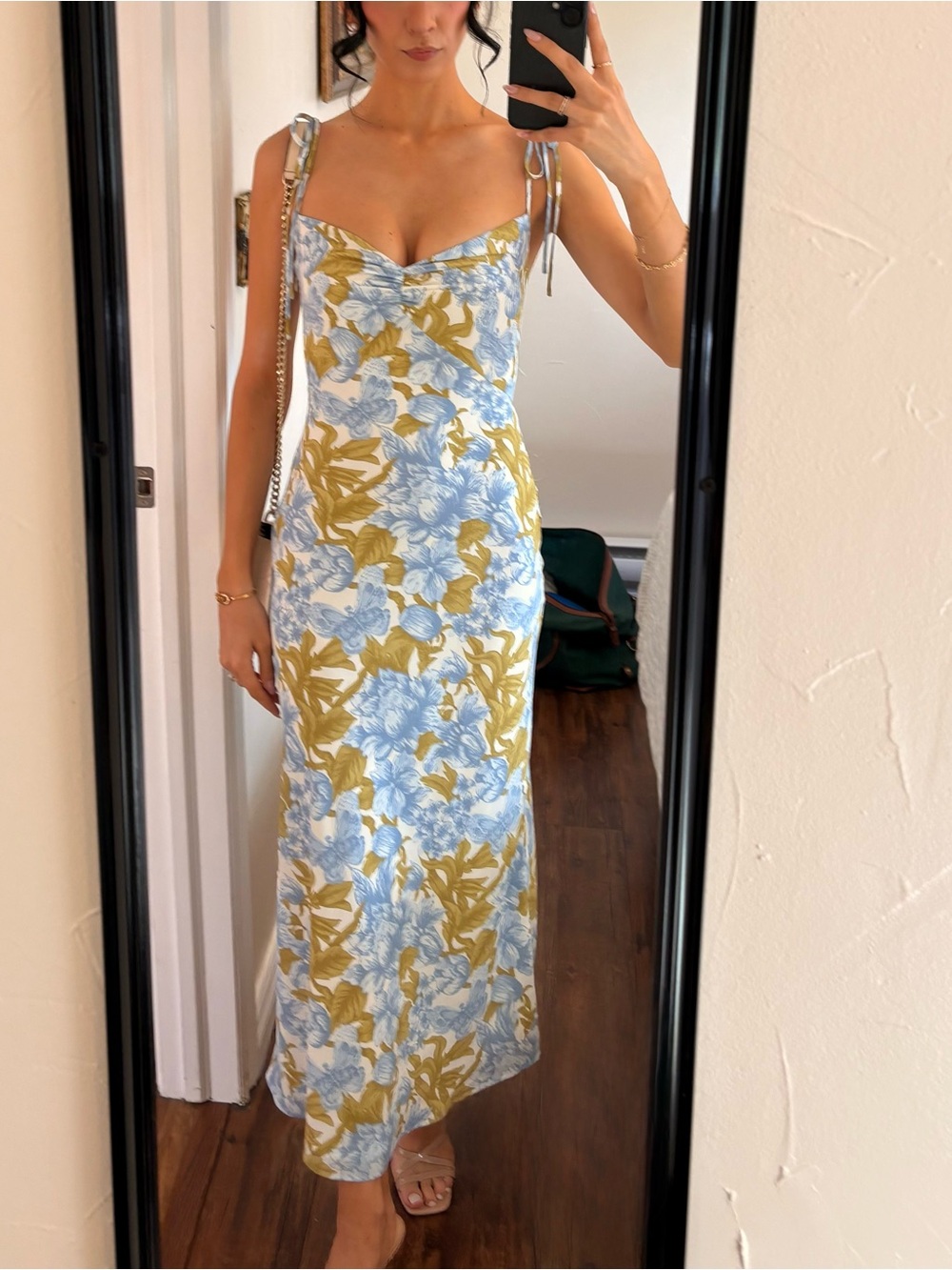 Park & Fifth White Floral Tie-Shoulder Slip Dress with Floral Print